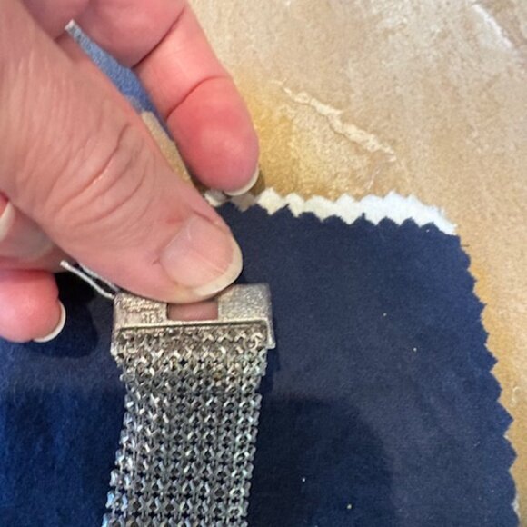 Vintage Rare Signed White Enamel Silvertone Mesh Bracelet Turquoise Star Accents - Picture 6 of 9